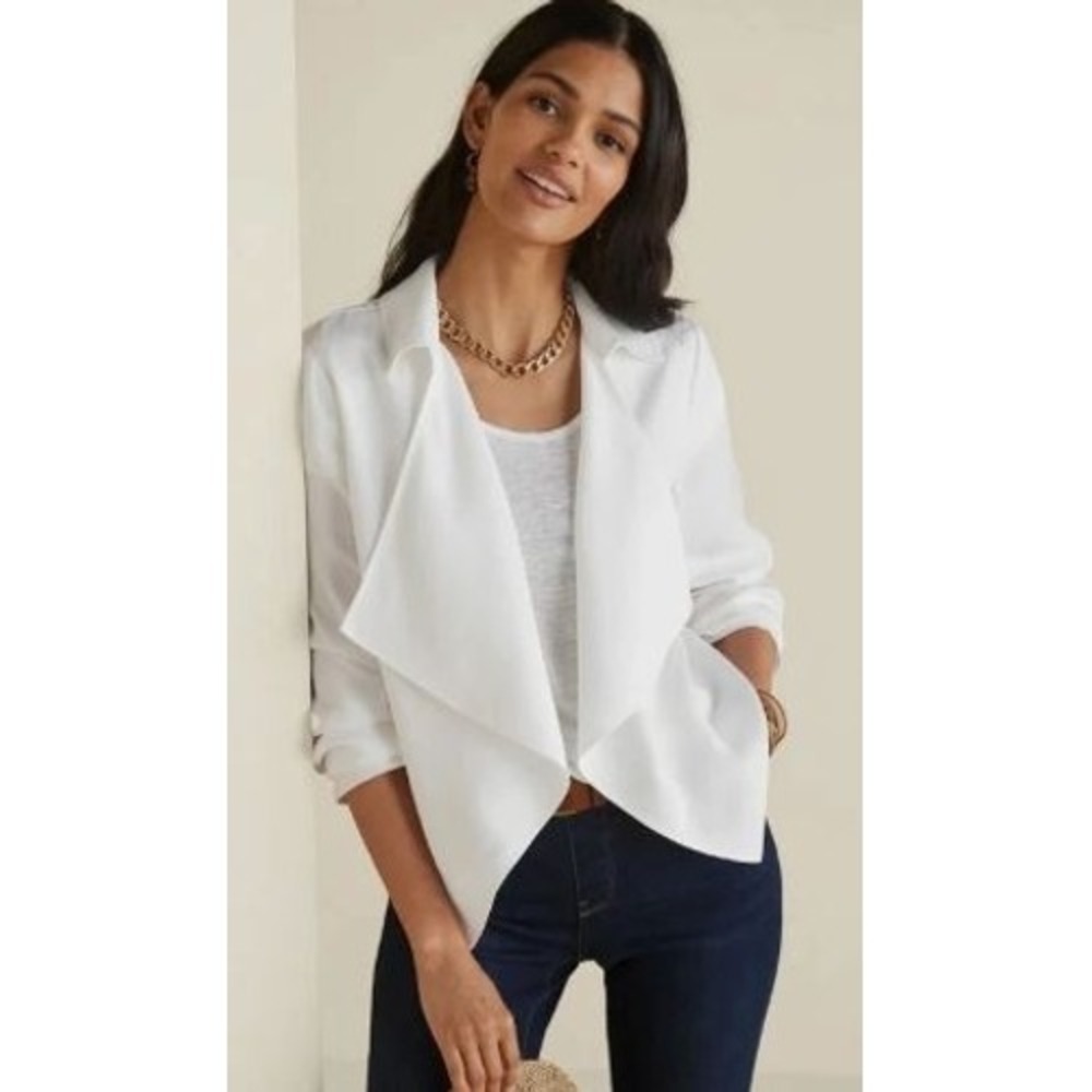 Soft Surroundings Size Large Fontanne Jacket White Tencel Open Draped Waterfall